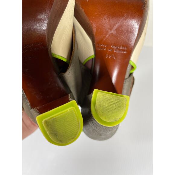 CHIE MIHARA Peep Toe Platform Heels Size 6 Leather Colorblock Wood Heel Retro - Picture 12 of 12